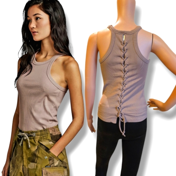 RAZZLE DAZZLE Women's Ribbed Tie Back Sleeveless Tank Top in Nude - Picture 1 of 16